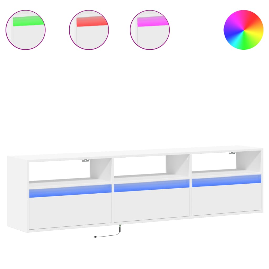 Έπιπλο Τοίχου Τηλεόρασης με LED Λευκό 180x31x45 εκ. - Pakobazaar