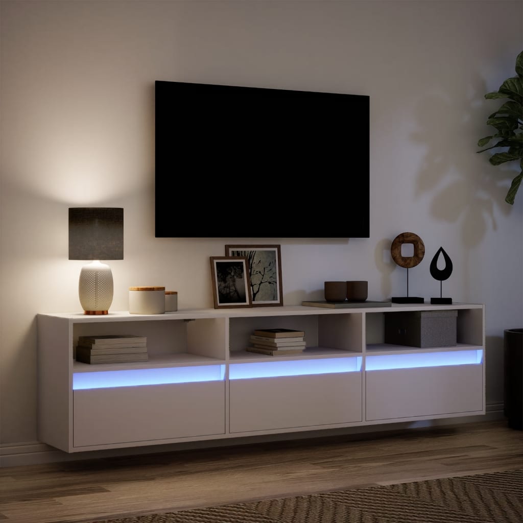 Έπιπλο Τοίχου Τηλεόρασης με LED Λευκό 180x31x45 εκ. - Pakobazaar