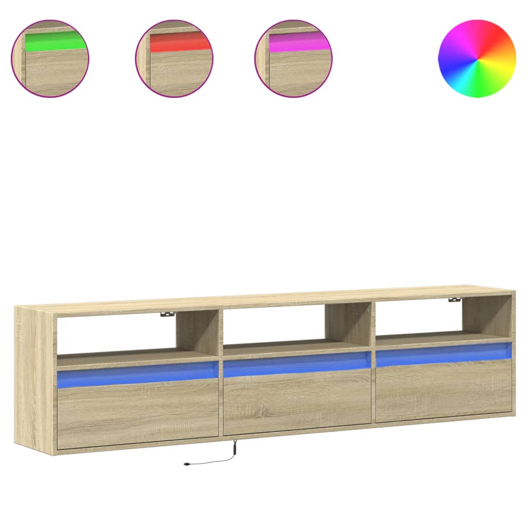 Έπιπλο Τοίχου Τηλεόρασης με LED Sonoma Δρυς 180x31x45 εκ.