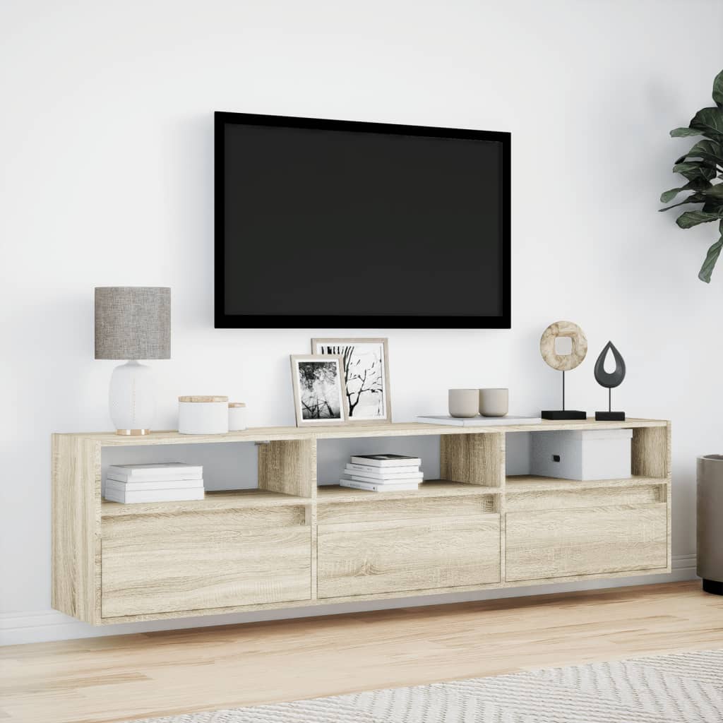 Έπιπλο Τοίχου Τηλεόρασης με LED Sonoma Δρυς 180x31x45 εκ.