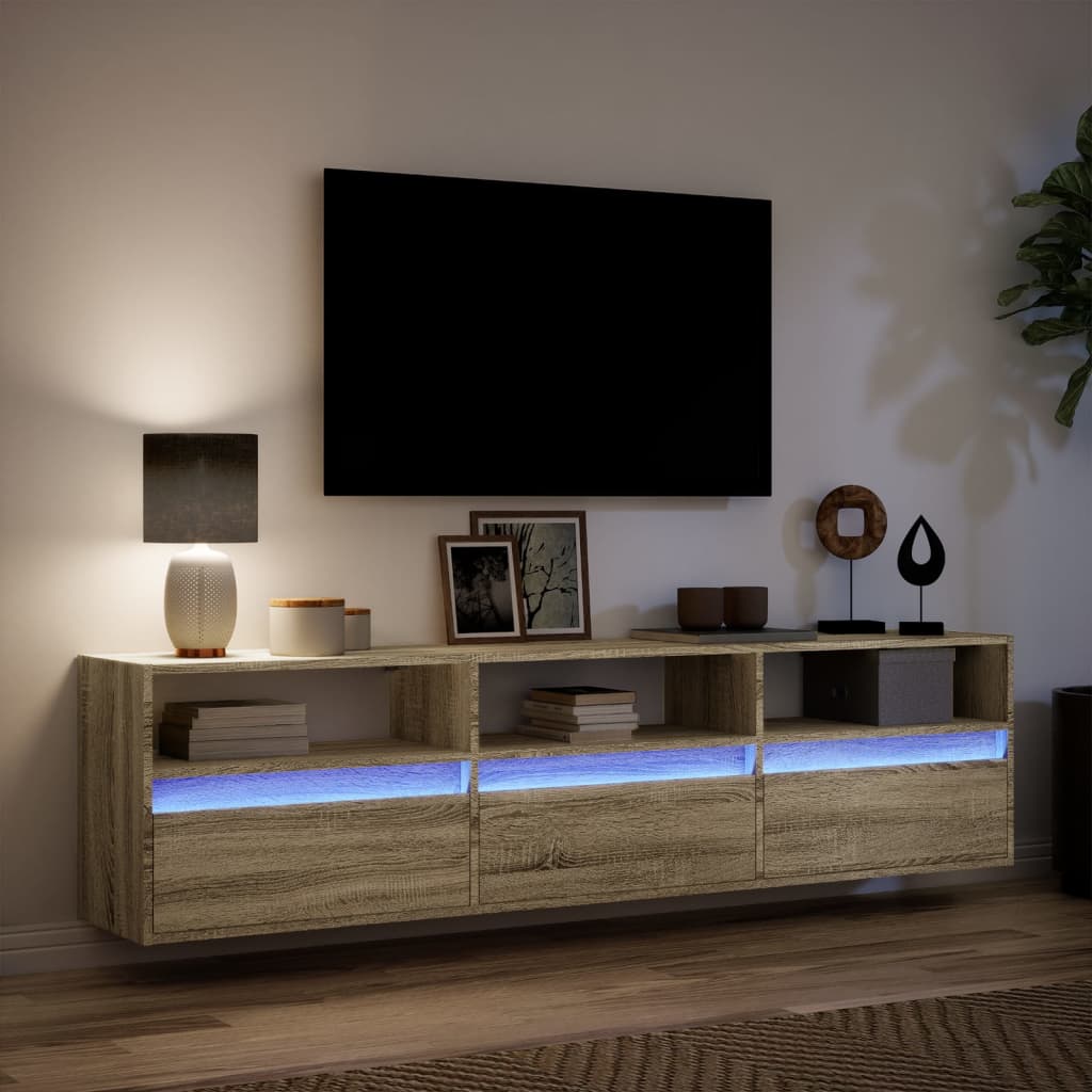 Έπιπλο Τοίχου Τηλεόρασης με LED Sonoma Δρυς 180x31x45 εκ.