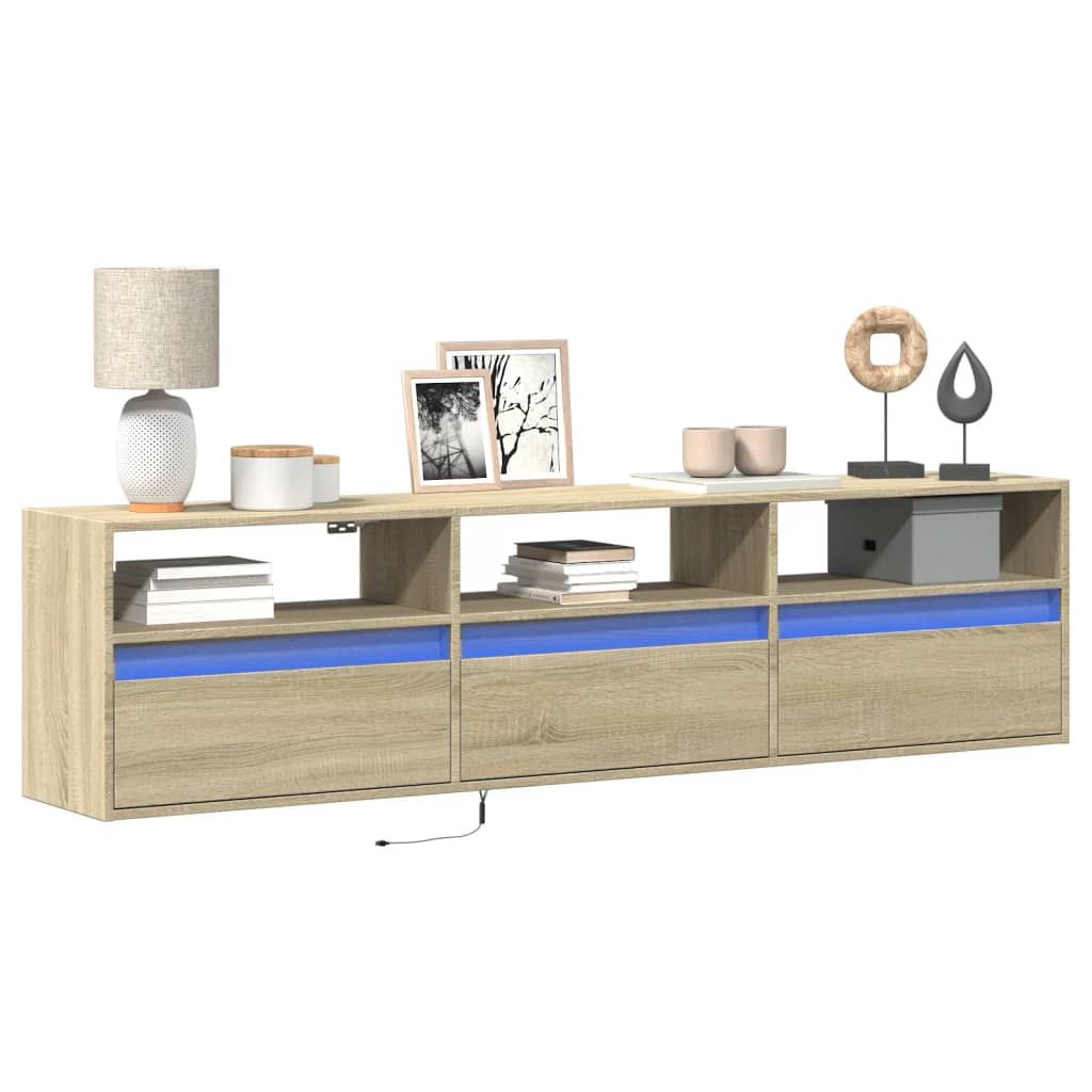 Έπιπλο Τοίχου Τηλεόρασης με LED Sonoma Δρυς 180x31x45 εκ.