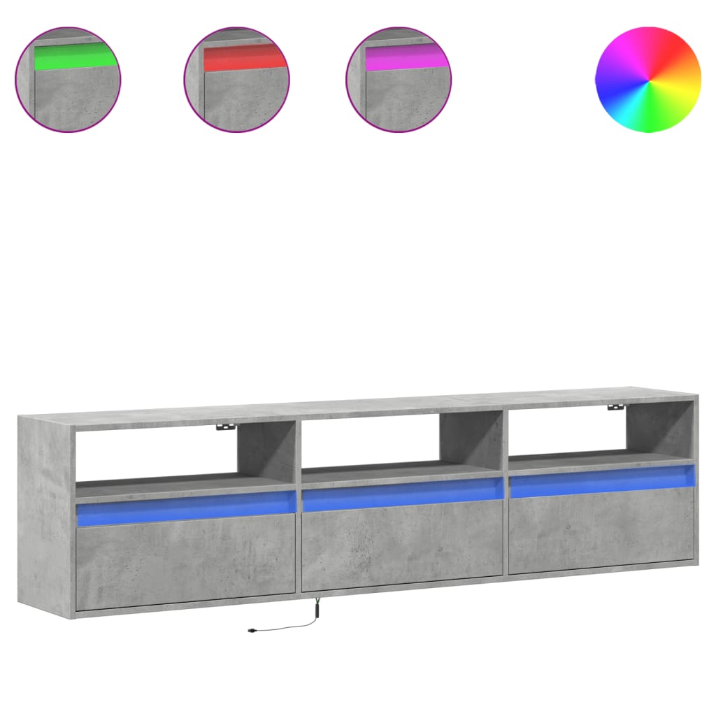 Έπιπλο Τηλεόρασης με LED Γκρι Σκυροδέματος 180x31x45 εκ.