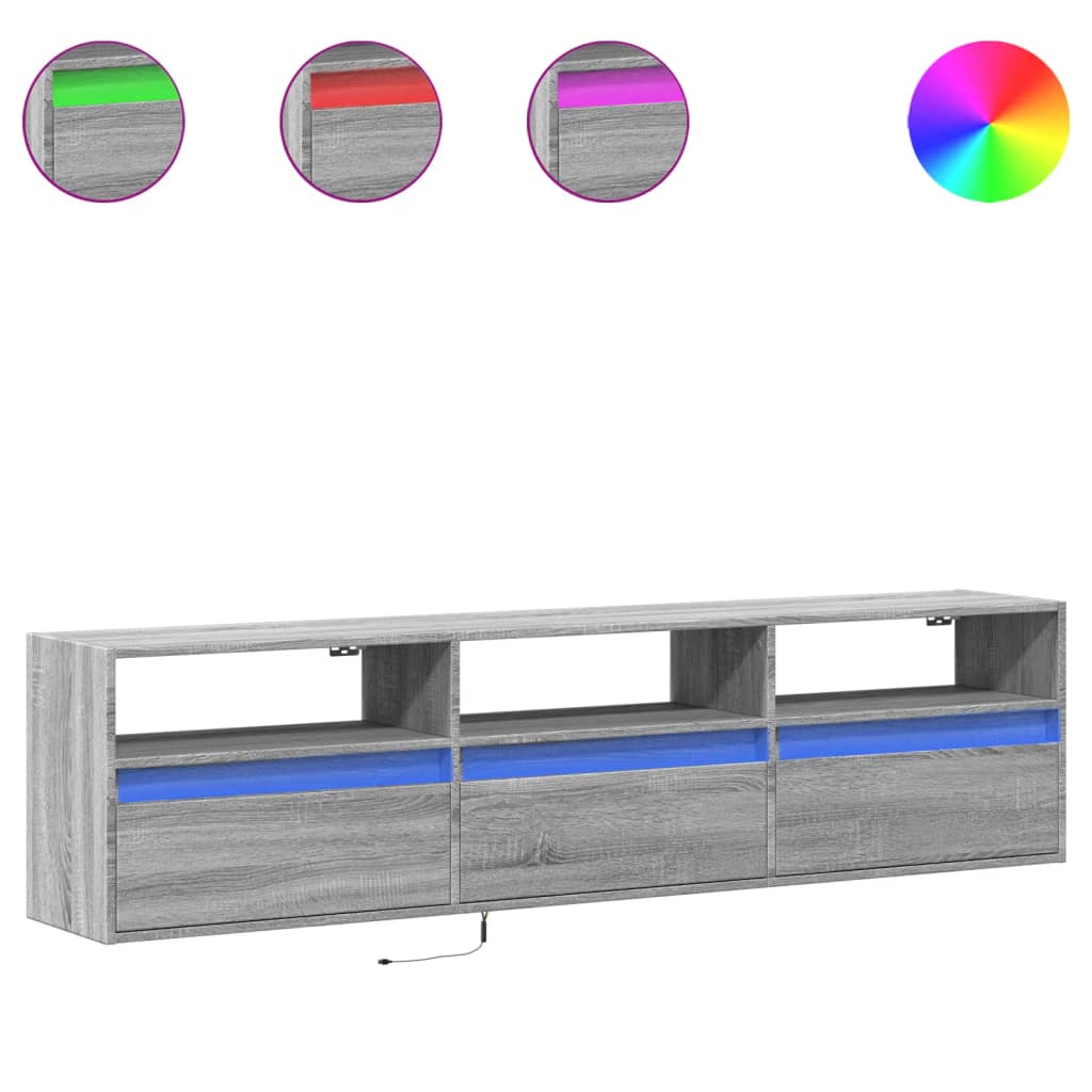 Έπιπλο Τοίχου Τηλεόρασης με LED Γκρι Sonoma 180x31x45 εκ.