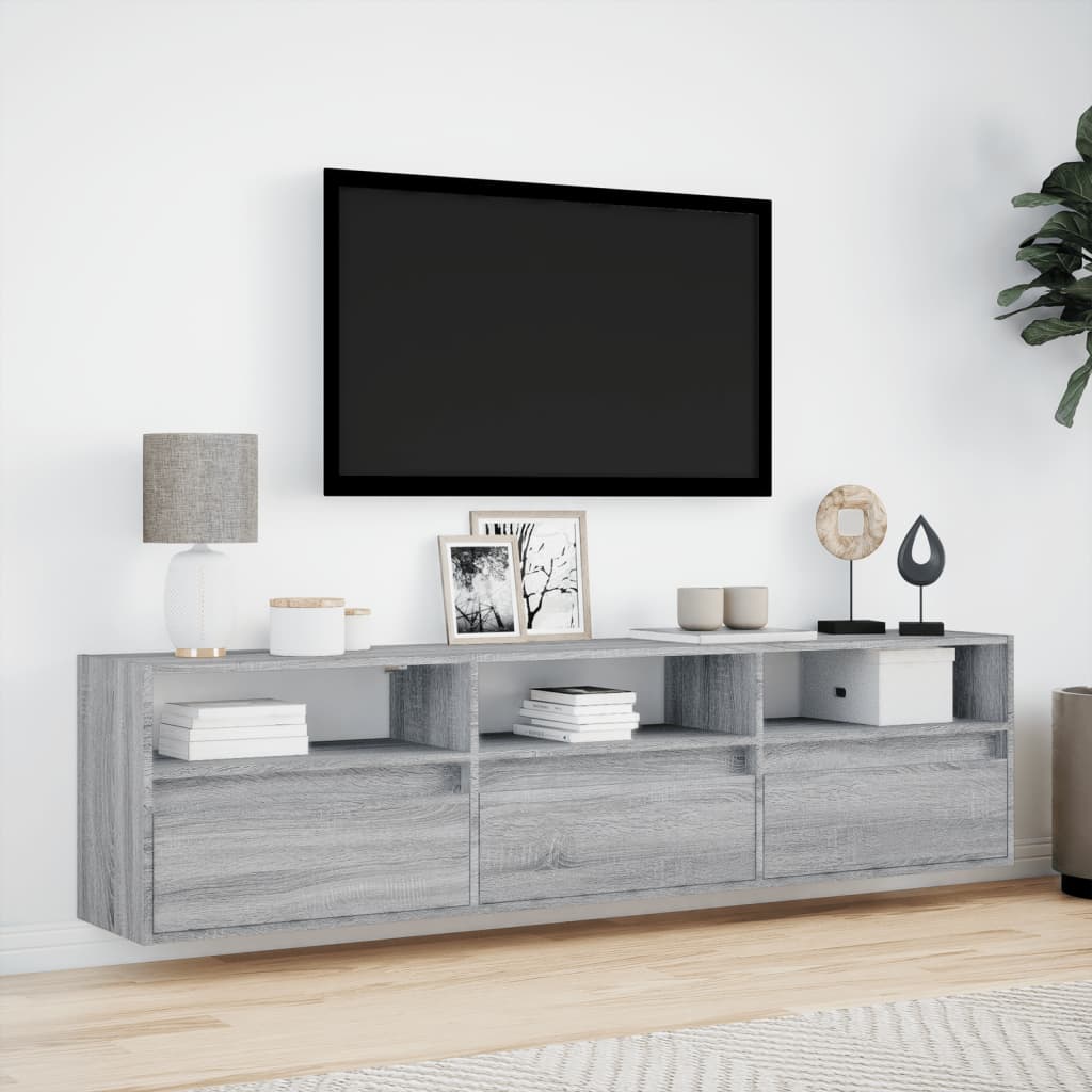 Έπιπλο Τοίχου Τηλεόρασης με LED Γκρι Sonoma 180x31x45 εκ.