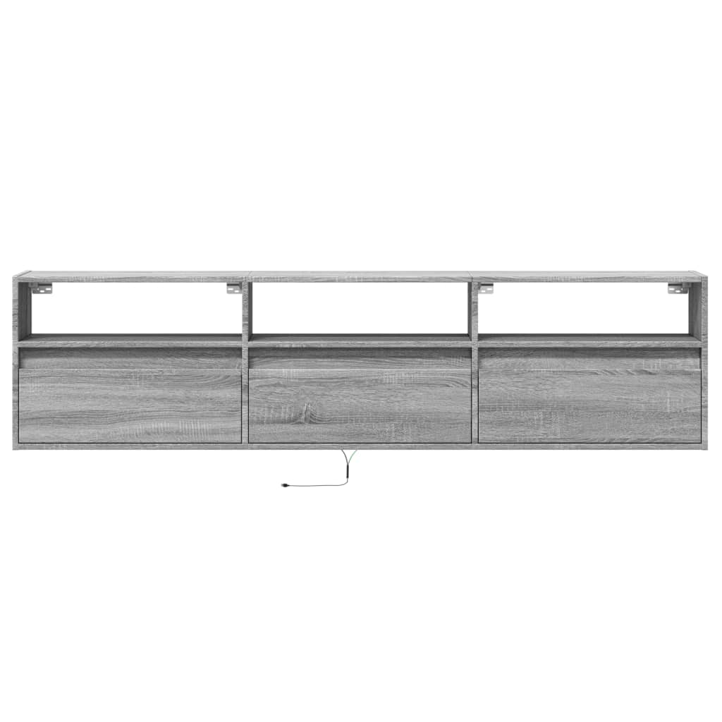Έπιπλο Τοίχου Τηλεόρασης με LED Γκρι Sonoma 180x31x45 εκ.