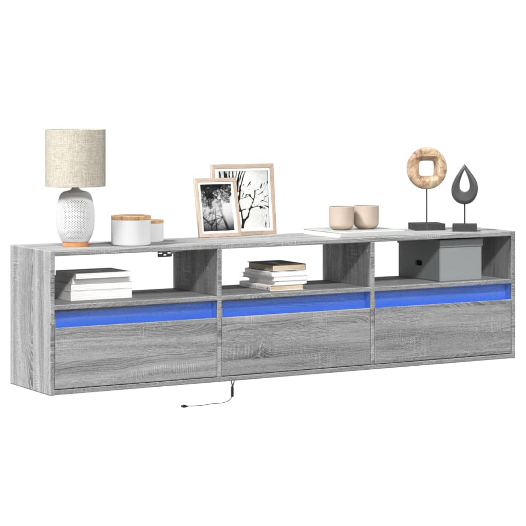 Έπιπλο Τοίχου Τηλεόρασης με LED Γκρι Sonoma 180x31x45 εκ.