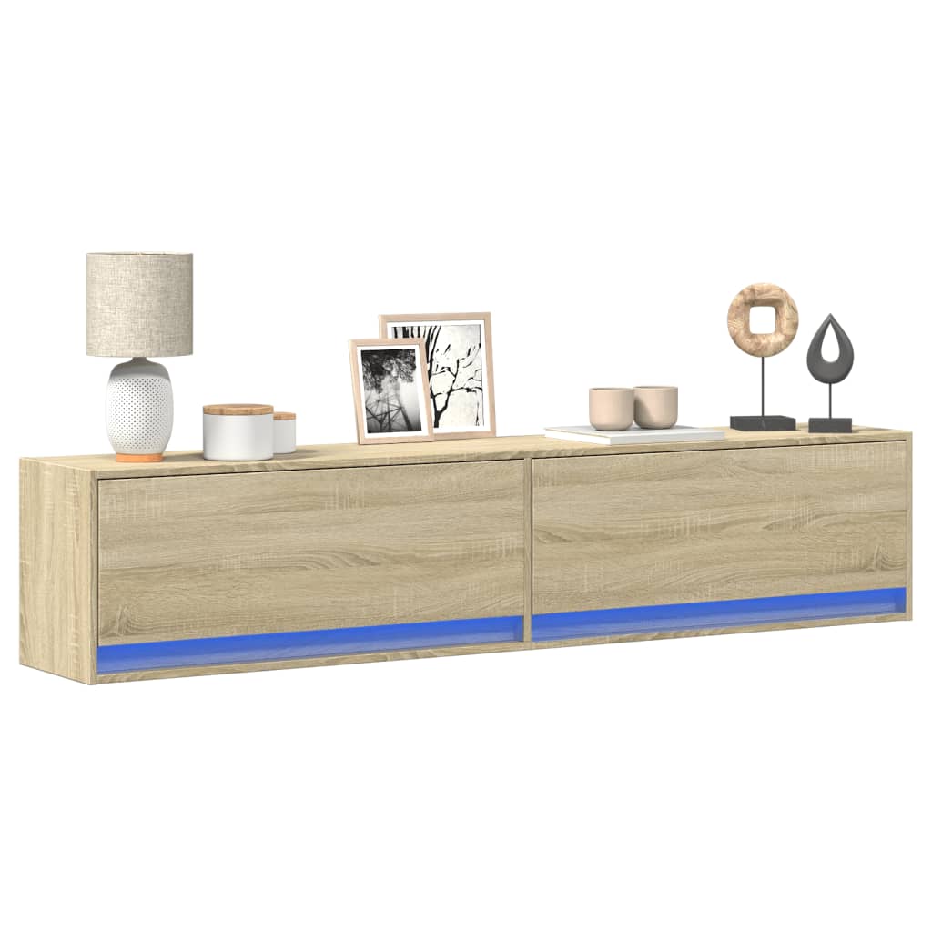 Έπιπλο Τοίχου Τηλεόρασης με LED Sonoma Δρυς 180x31x38 εκ.