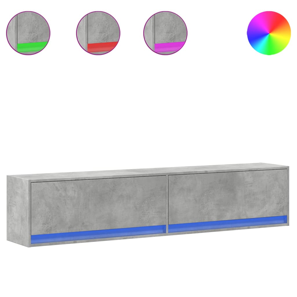 Έπιπλο Τηλεόρασης με LED Γκρι Σκυροδέματος 180x31x38 εκ.