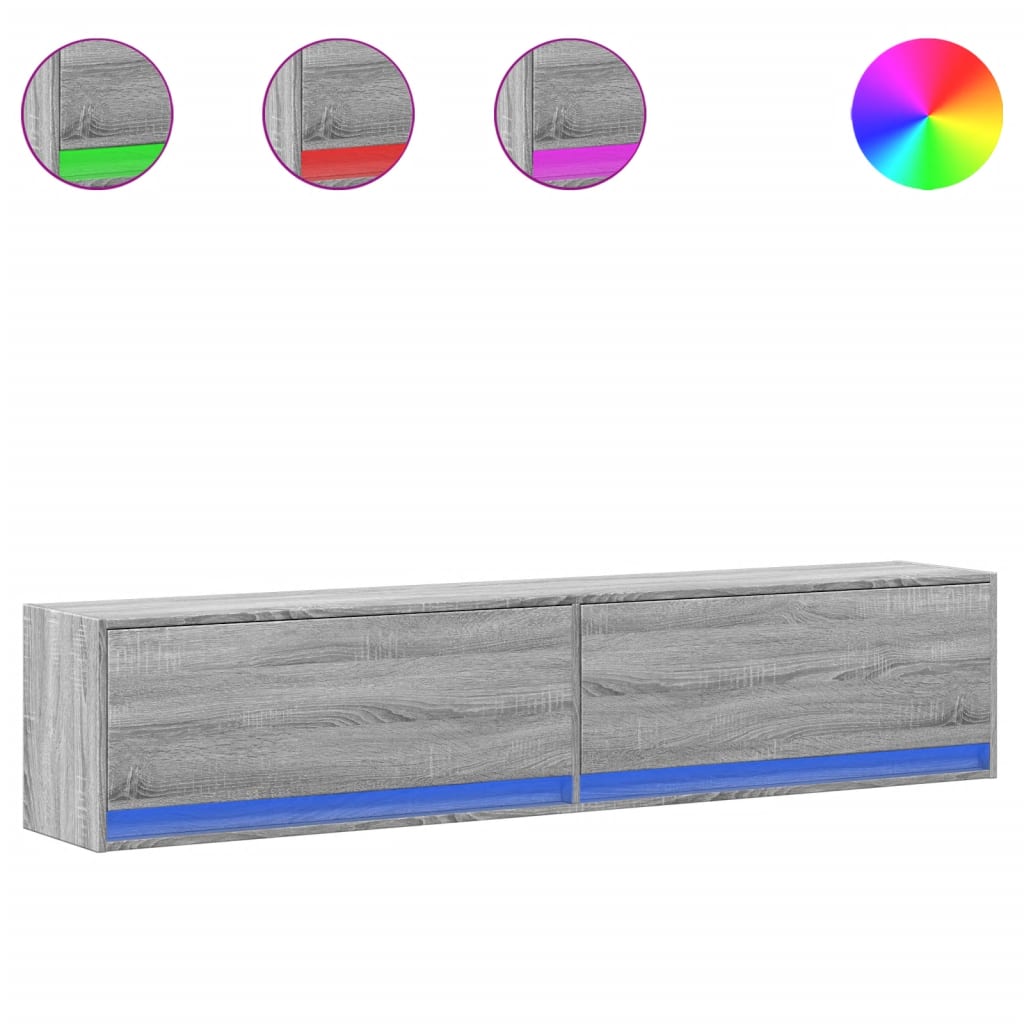 Έπιπλο Τοίχου Τηλεόρασης με LED Γκρι Sonoma 180x31x38 εκ.