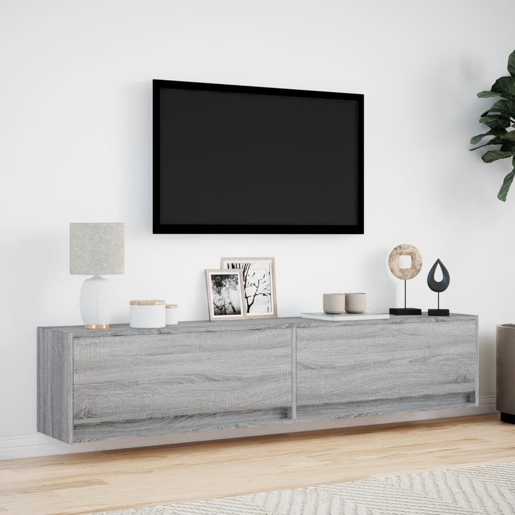 Έπιπλο Τοίχου Τηλεόρασης με LED Γκρι Sonoma 180x31x38 εκ.