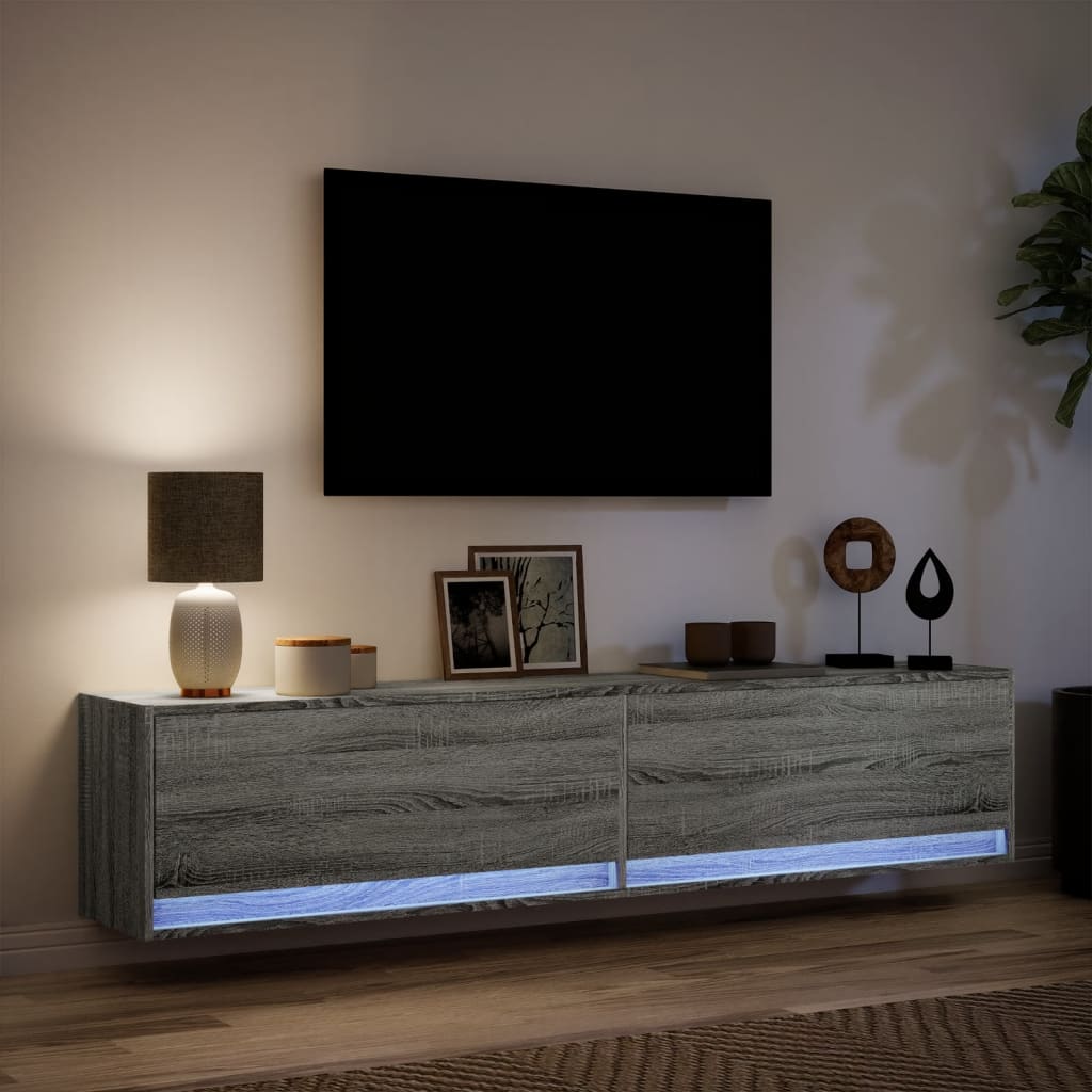 Έπιπλο Τοίχου Τηλεόρασης με LED Γκρι Sonoma 180x31x38 εκ.