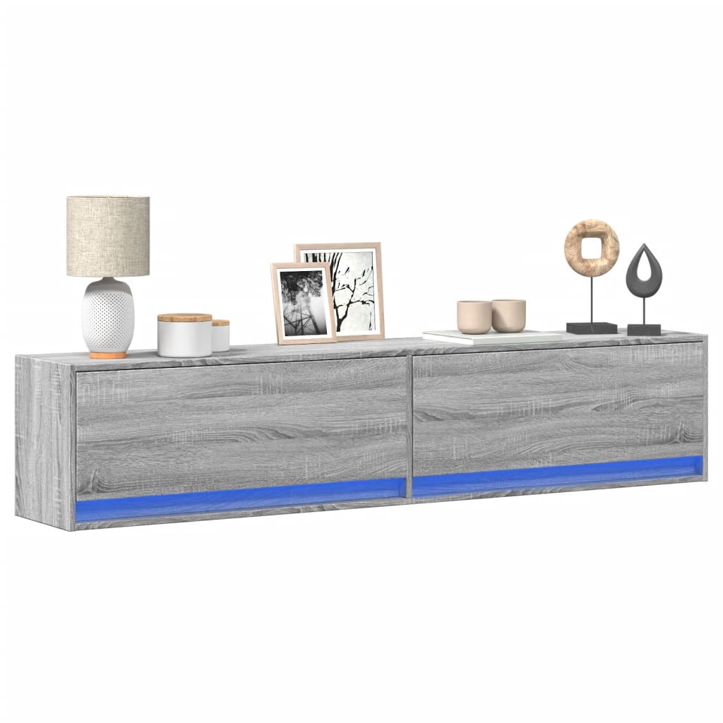 Έπιπλο Τοίχου Τηλεόρασης με LED Γκρι Sonoma 180x31x38 εκ.