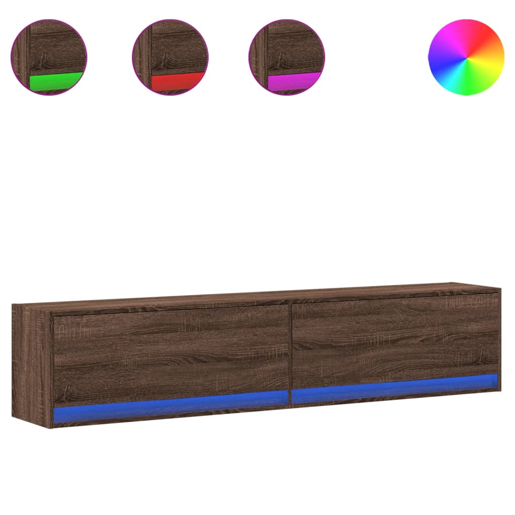 Έπιπλο Τοίχου Τηλεόρασης με LED Καφέ Δρυς 180x31x38 εκ.