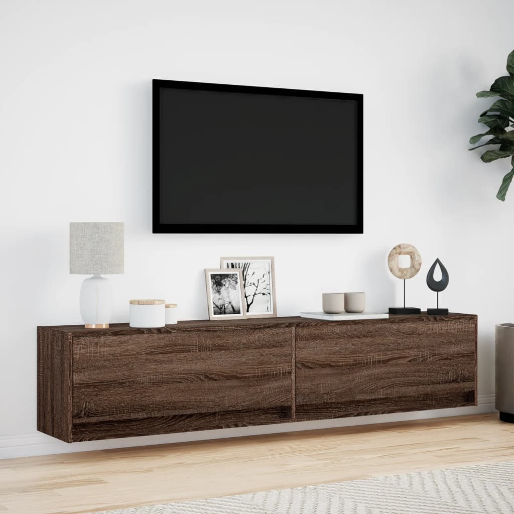 Έπιπλο Τοίχου Τηλεόρασης με LED Καφέ Δρυς 180x31x38 εκ.