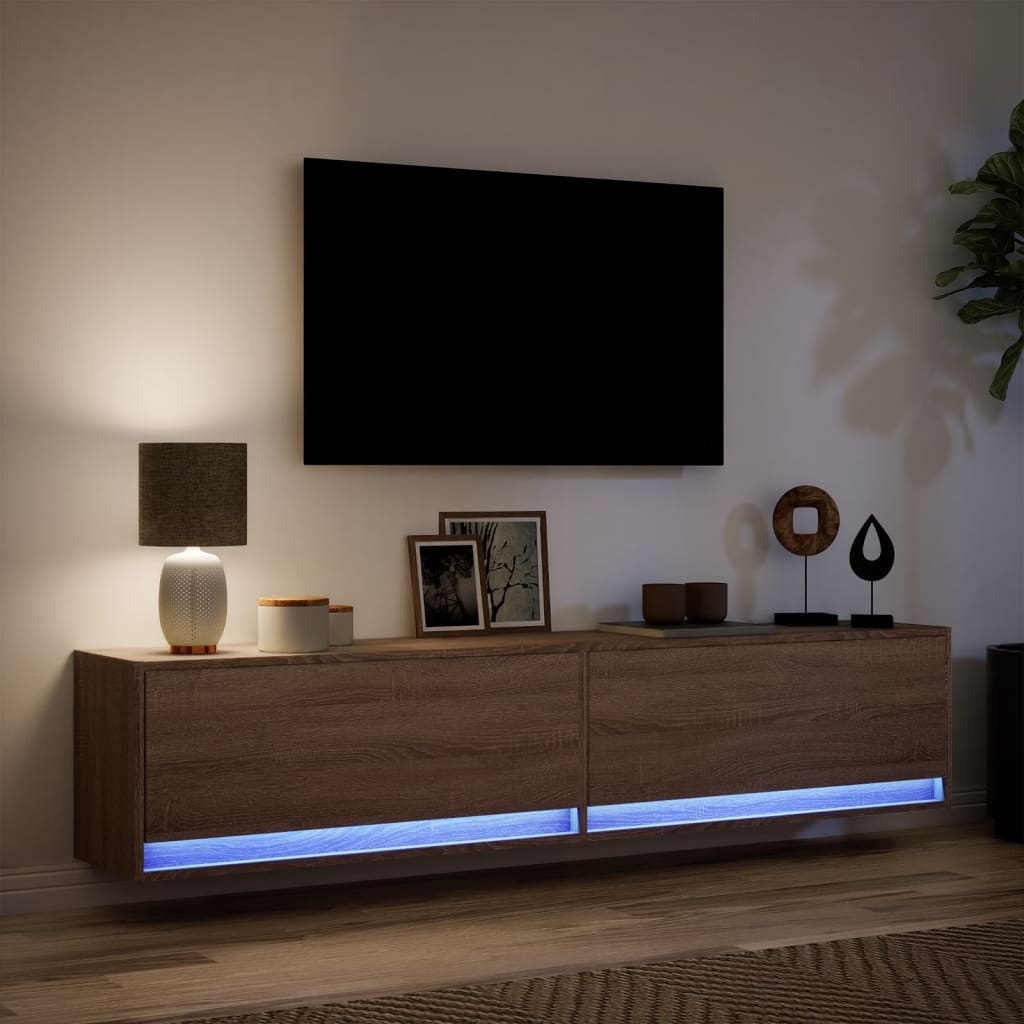 Έπιπλο Τοίχου Τηλεόρασης με LED Καφέ Δρυς 180x31x38 εκ.