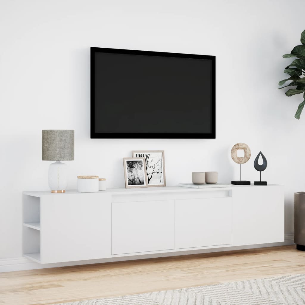 Έπιπλο Τοίχου Τηλεόρασης με LED Λευκό 180x31x39,5 εκ.