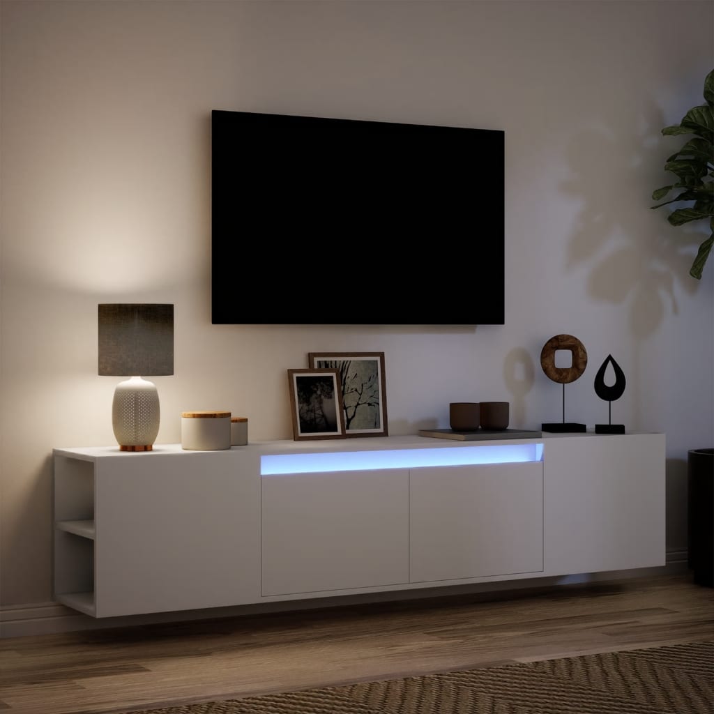Έπιπλο Τοίχου Τηλεόρασης με LED Λευκό 180x31x39,5 εκ.