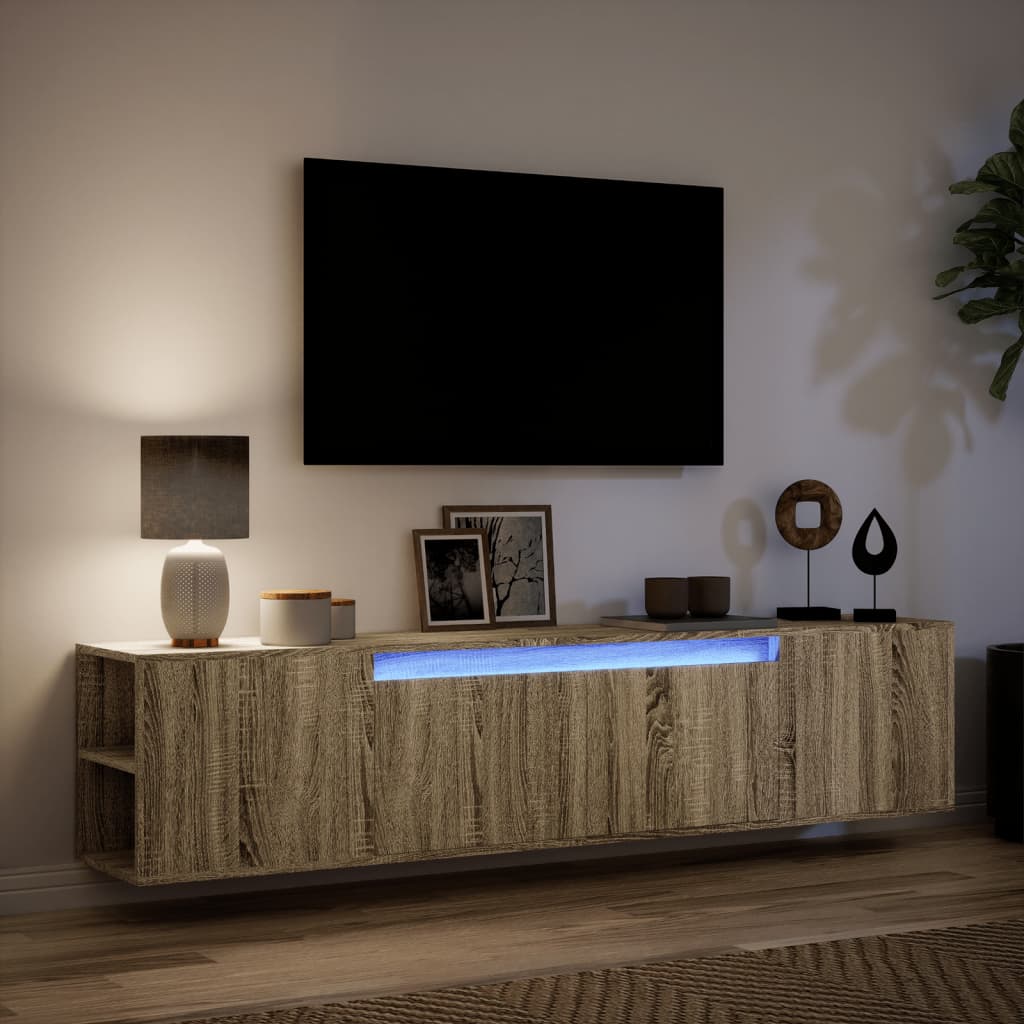 Έπιπλο Τοίχου Τηλεόρασης με LED Sonoma Δρυς 180x31x39,5 εκ.