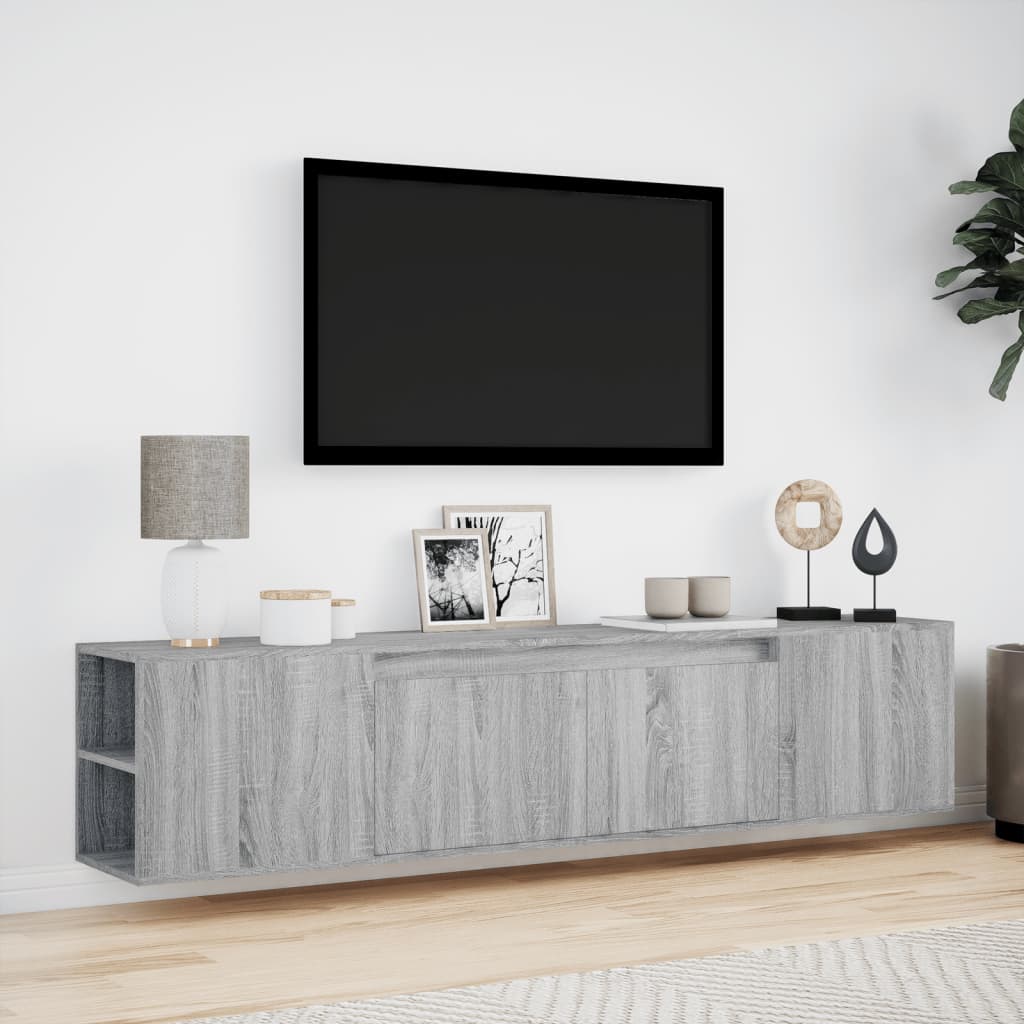 Έπιπλο Τοίχου Τηλεόρασης με LED Γκρι Sonoma 180x31x39,5 εκ.