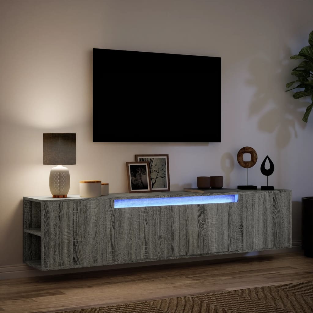 Έπιπλο Τοίχου Τηλεόρασης με LED Γκρι Sonoma 180x31x39,5 εκ.