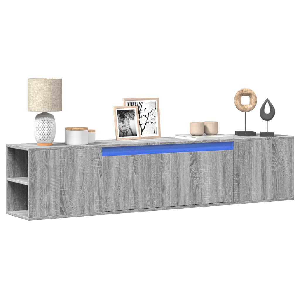 Έπιπλο Τοίχου Τηλεόρασης με LED Γκρι Sonoma 180x31x39,5 εκ.
