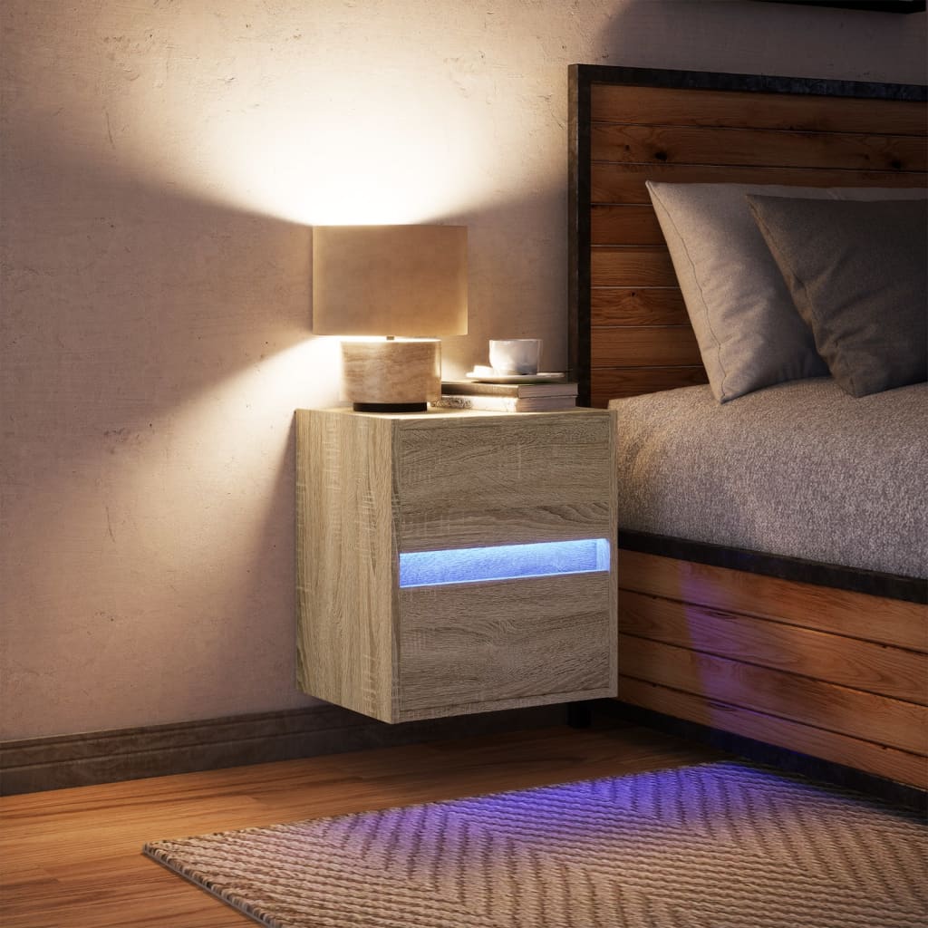 Κομοδίνο Επιτοίχιο με Φώτα LED Sonoma Δρυς