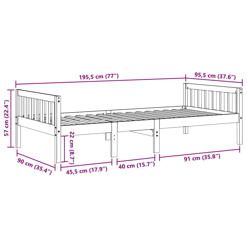 Κρεβάτι Παιδικό Χωρίς Στρώμα 90x190 εκ. Μασίφ Ξύλο Πεύκου