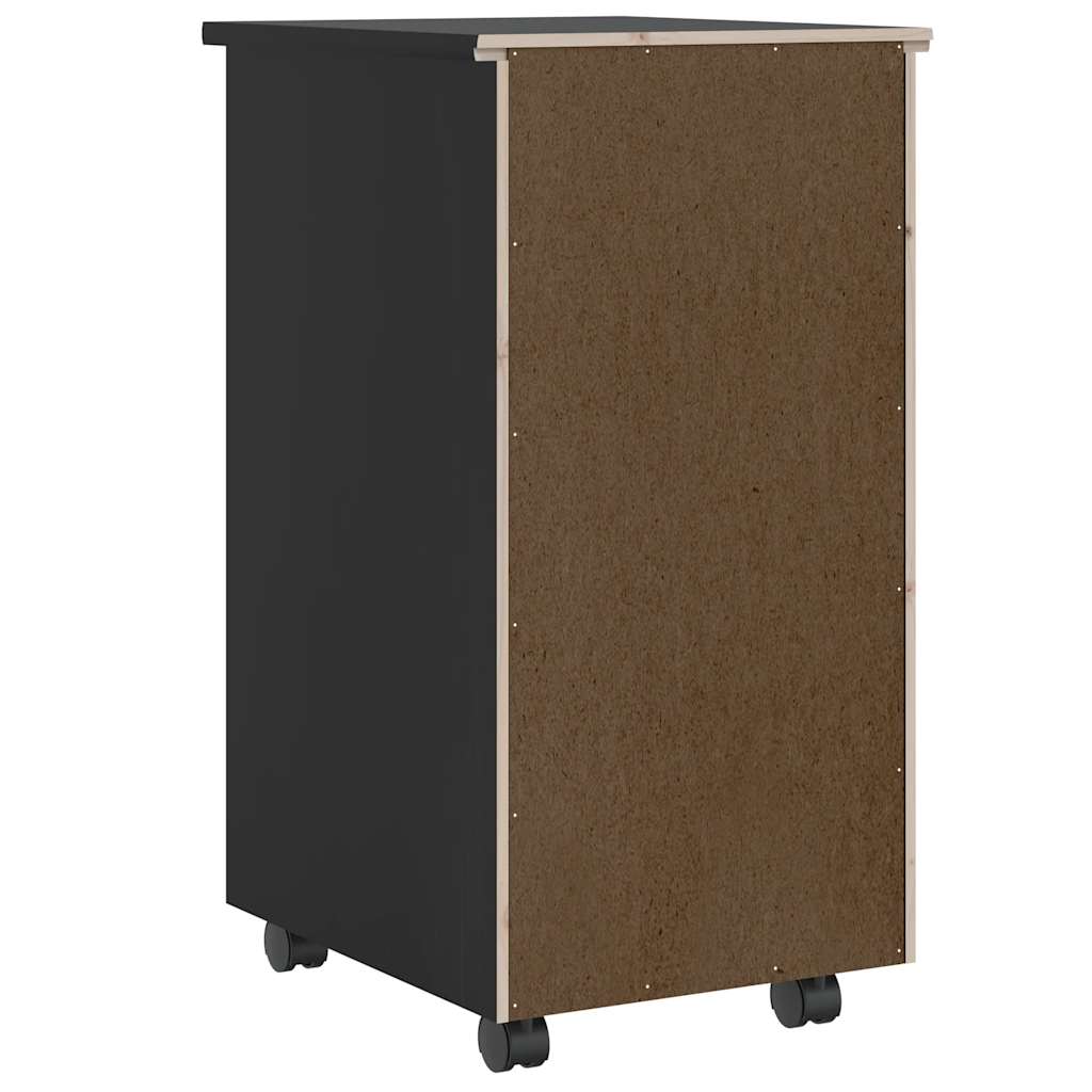 Τροχήλατο ντουλάπι με συρτάρια "MOSS" Μαύρο μασίφ ξύλο πεύκο