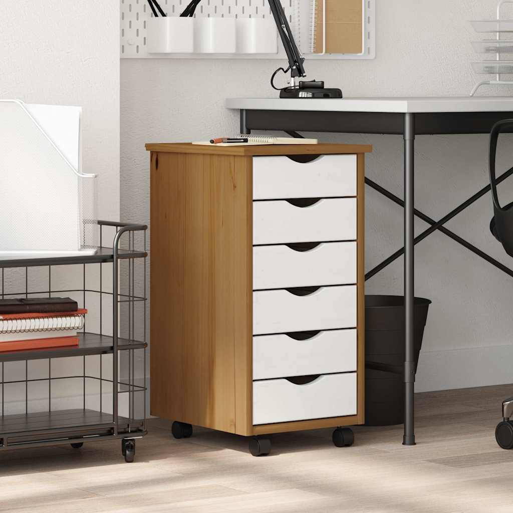 Ντουλάπι Κυλιόμενο με Συρτάρια MOSS Μελί Καφέ Μασίφ Ξύλο Πεύκου - Pakobazaar