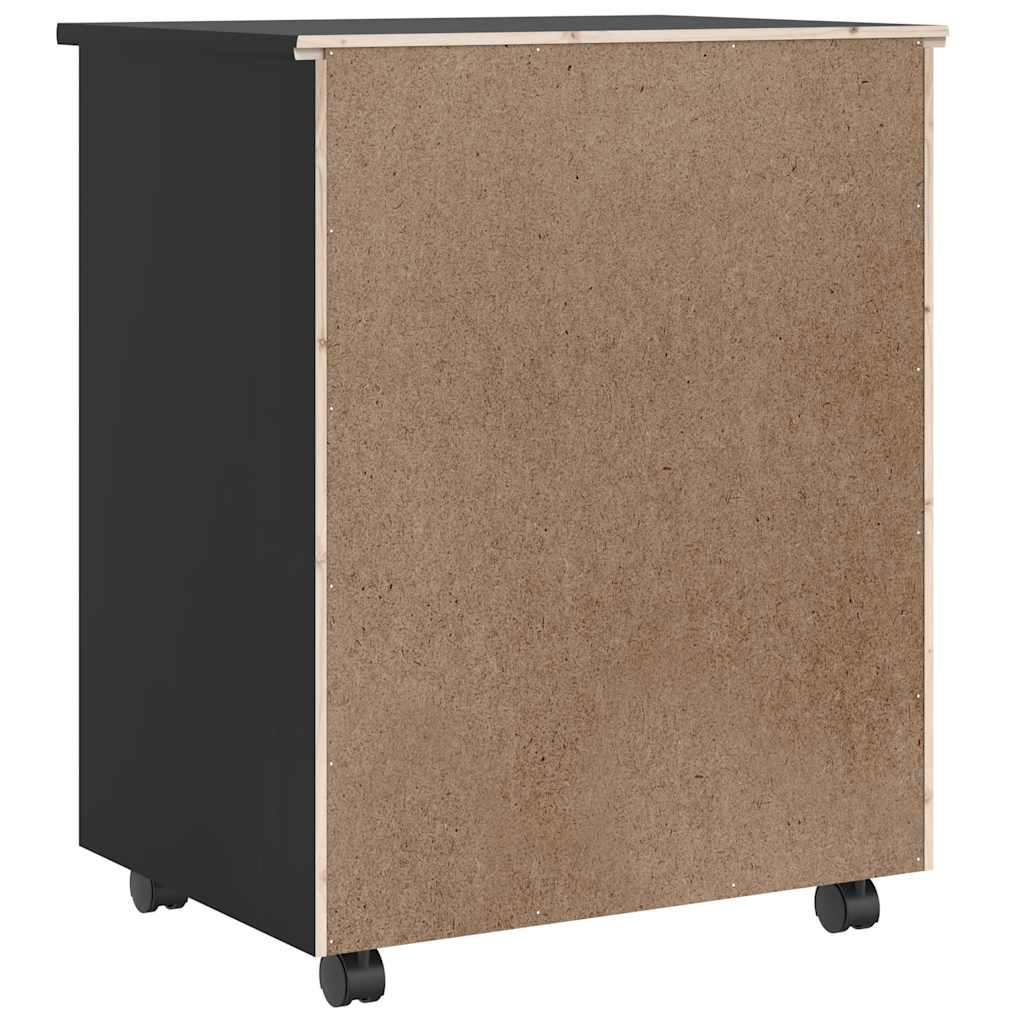 Τροχήλατο ντουλάπι με συρτάρια "MOSS" Μαύρο μασίφ ξύλο πεύκο - Pakobazaar