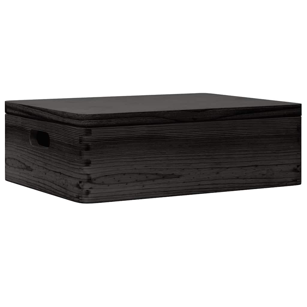 Ξύλινο κουτί με καπάκι και λαβές Μαύρο 40x30x13cm - Pakobazaar