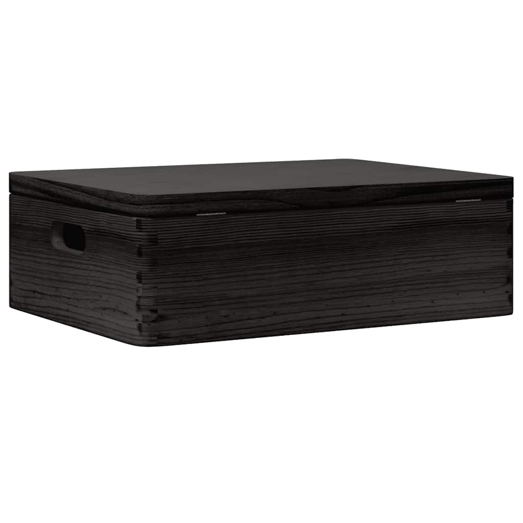 Ξύλινο κουτί με καπάκι και λαβές Μαύρο 40x30x13cm - Pakobazaar
