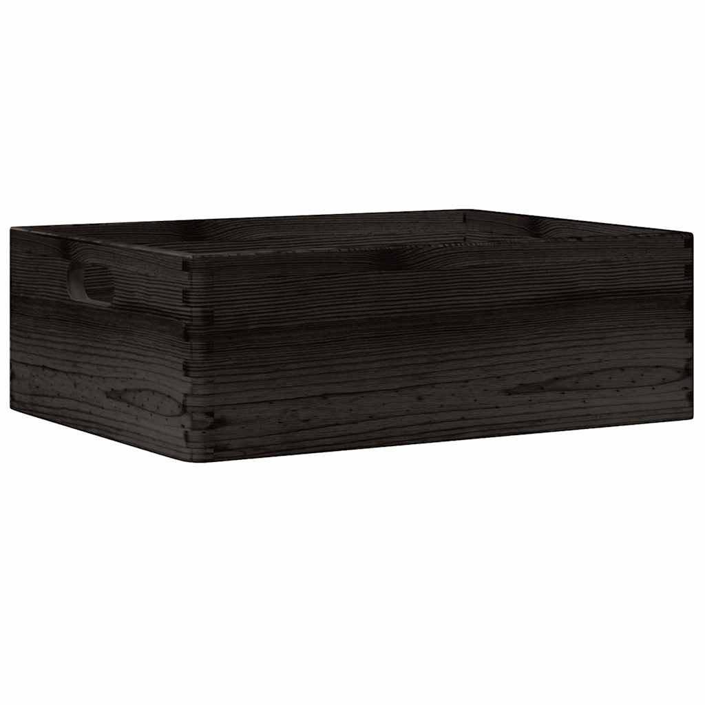 Ξύλινο κουτί με λαβές Μαύρο 40x30x13 cm από μασίφ ξύλο πεύκο