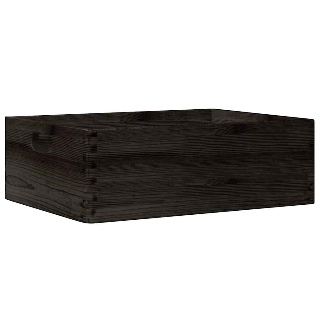 Ξύλινο κουτί με λαβές Μαύρο 40x30x13 cm από μασίφ ξύλο πεύκο
