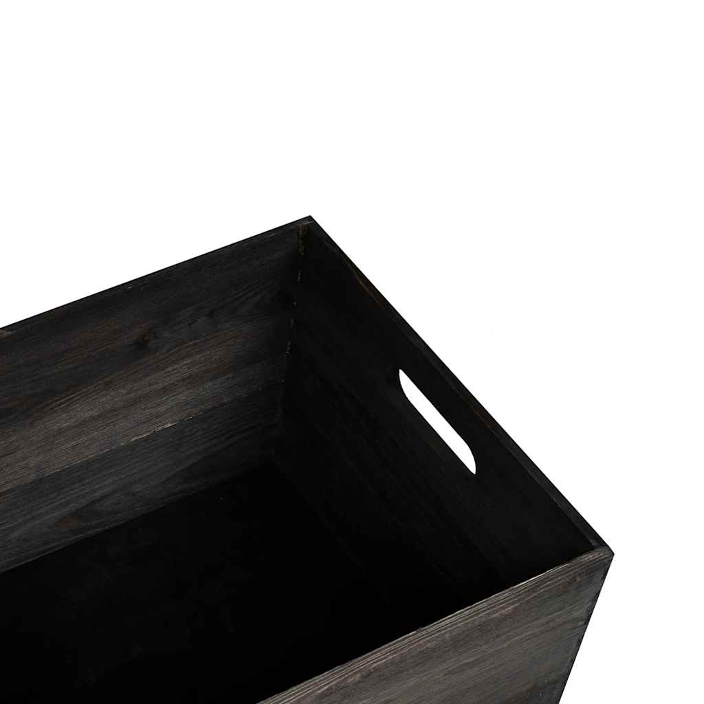 Ξύλινο κουτί με χειρολαβές Μαύρο 40x30x23 cm μασίφ ξύλο πεύκο - Pakobazaar