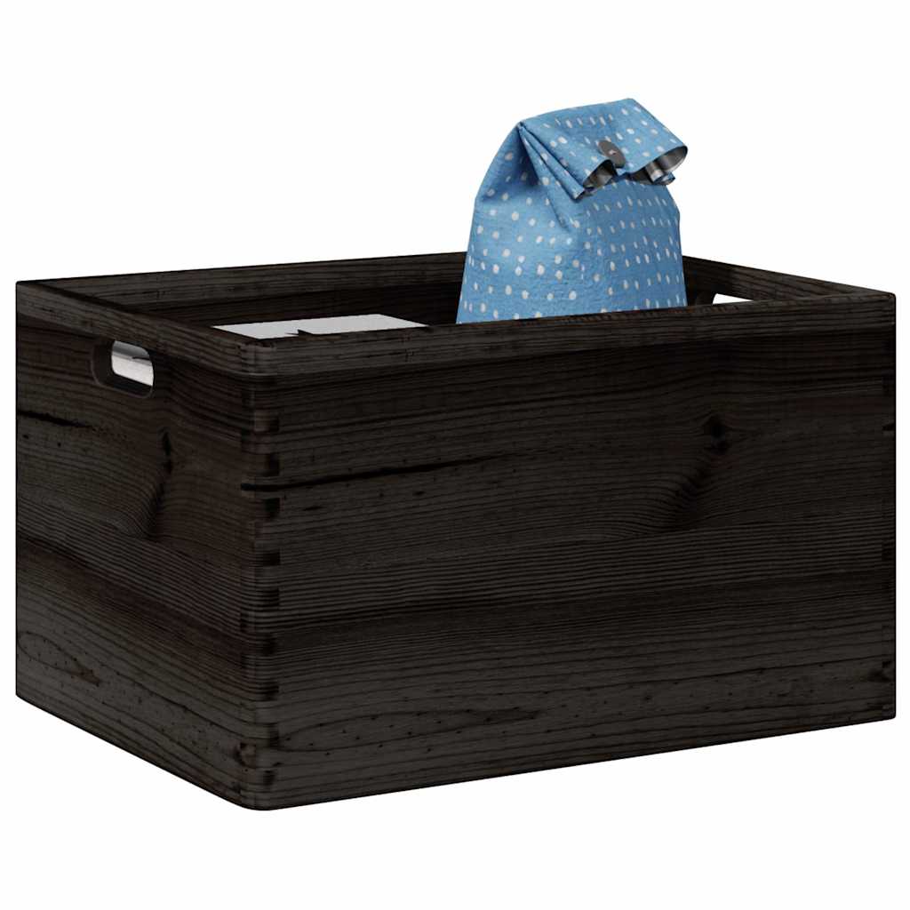 Ξύλινο κουτί με χειρολαβές Μαύρο 40x30x23 cm μασίφ ξύλο πεύκο - Pakobazaar