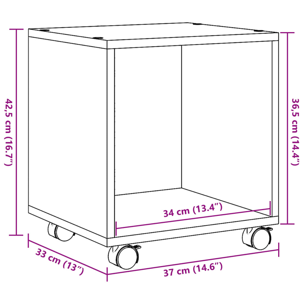 Ντουλάπι Τροχήλατο Όψη Παλαιού Ξύλου 37x33x42,5 εκ. Επεξ. Ξύλο - Pakobazaar