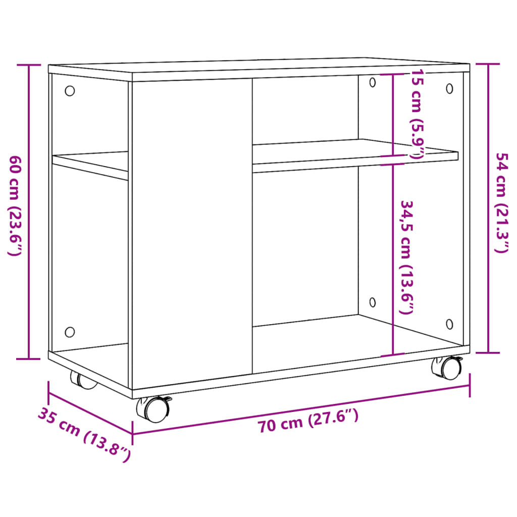 Βοηθητικό Τραπέζι με Ρόδες Γκρι Sonoma 70x35x60 εκ Επεξ. Ξύλο