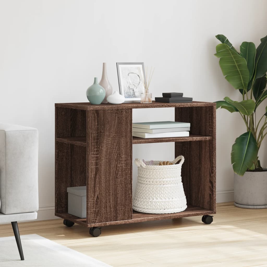 Βοηθητικό Τραπέζι με Ρόδες Καφέ Δρυς 70x35x60 εκ. Επεξ. Ξύλο