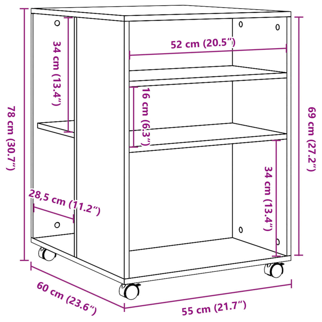 Βοηθητικό Τραπέζι με Ρόδες Μαύρο 55x60x78 εκ. Επεξ. Ξύλο