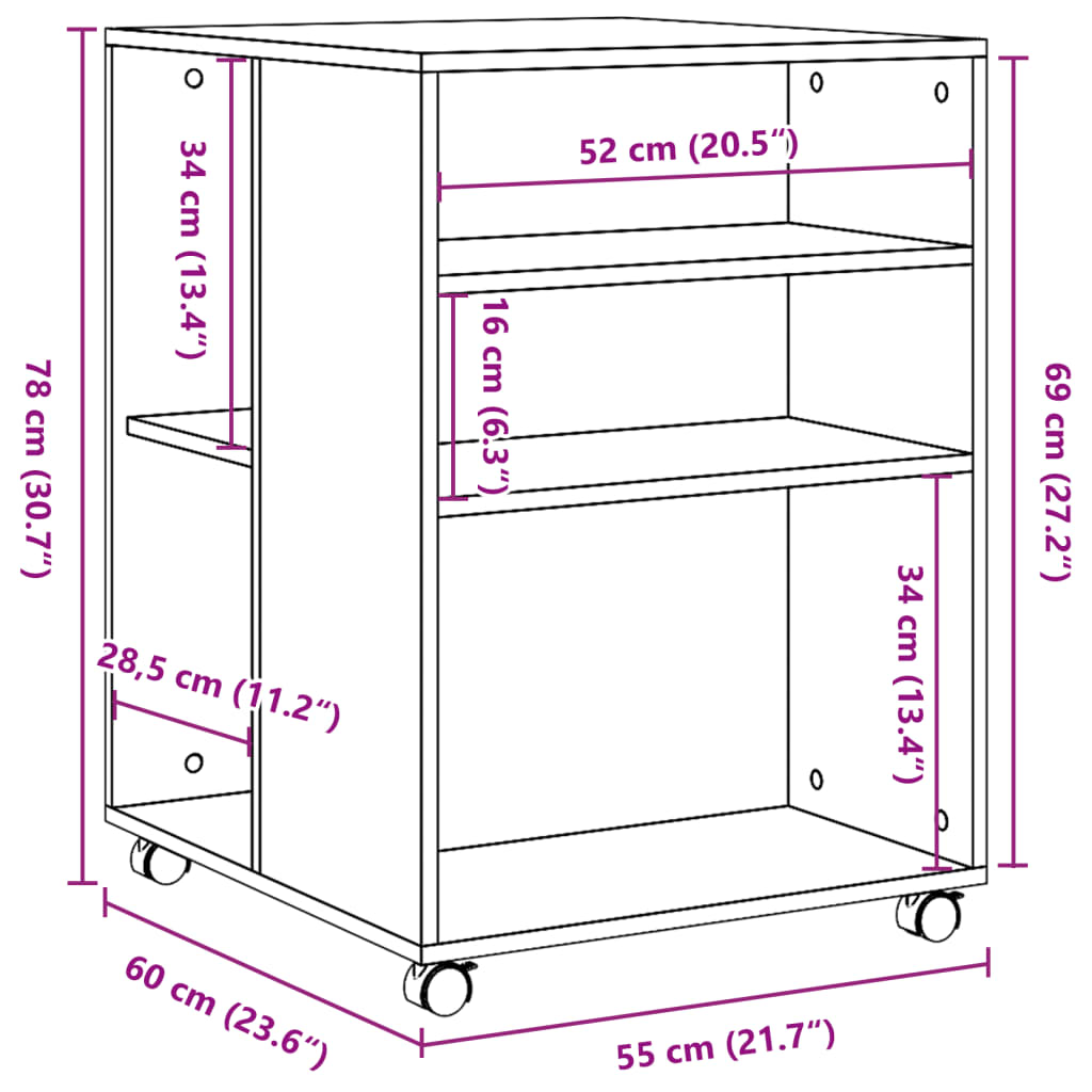 Βοηθητικό Τραπέζι με Ρόδες Sonoma Δρυς 55x60x78 εκ. Επεξ. Ξύλο