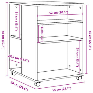 Βοηθητικό Τραπέζι με Ρόδες 55x60x78 εκ. Επεξεργ. Ξύλο