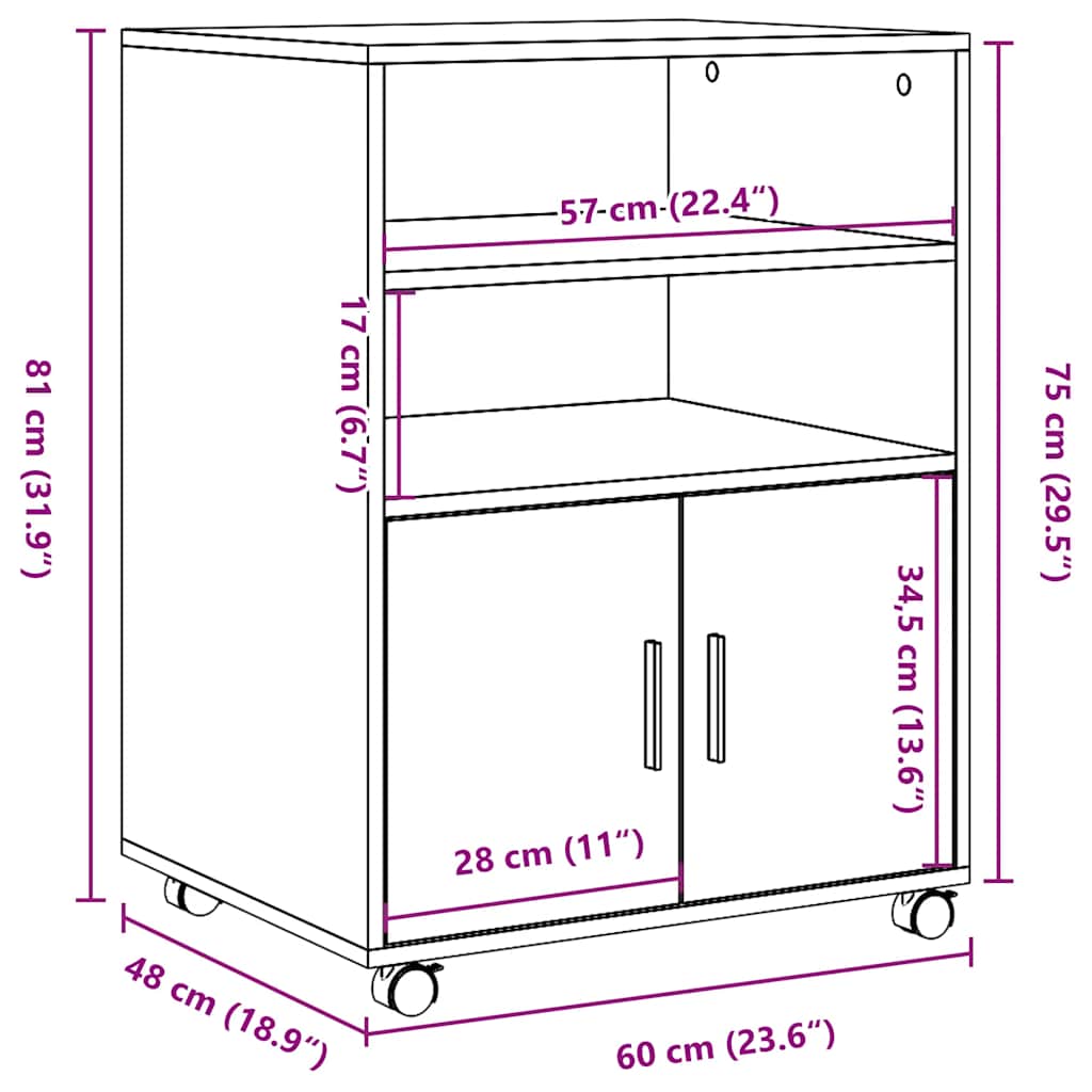 Ντουλάπι Τροχήλατο Μαύρο 60 x 48 x 81 εκ. από Επεξ. Ξύλο