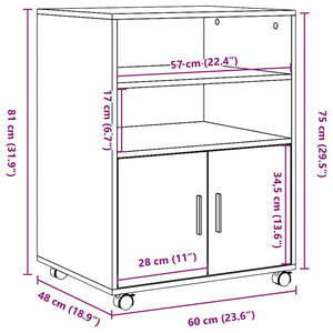 Ντουλάπι Τροχήλατο Μαύρο 60 x 48 x 81 εκ. από Επεξ. Ξύλο