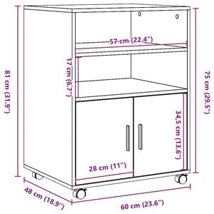 Ντουλάπι Με Ροδάκια Καπνιστή Δρυς 60x48x81 εκ. Επεξ. Ξύλο