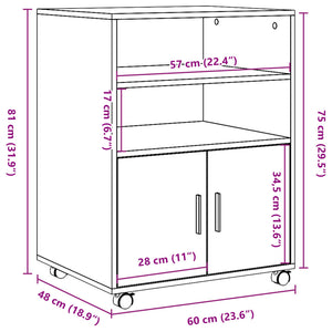 Ντουλάπι Με Ροδάκια Καφέ Δρυς 60x48x81 εκ. Επεξεργασμένο Ξύλο
