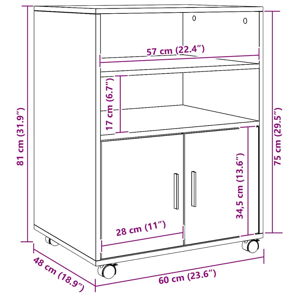 Ντουλάπι Τροχήλατο Αρτισιανή Δρυς 60x48x81 εκ. από Επεξ. Ξύλο - Pakobazaar