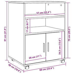 Ντουλάπι Τροχήλατο Αρτισιανή Δρυς 60x48x81 εκ. από Επεξ. Ξύλο - Pakobazaar