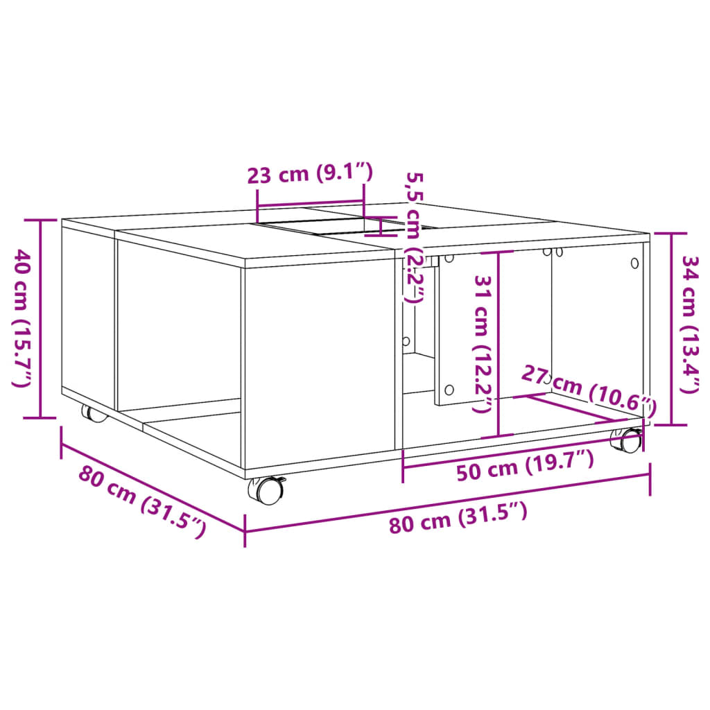 Τραπεζάκι Σαλονιού Καπνιστή Δρυς 80x80x40 εκ. Επεξεργασμ. Ξύλο - Pakobazaar